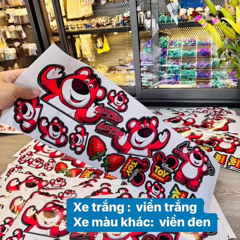 Tem Gấu Dâu mặt cười nhãn dán trang trí xe máy