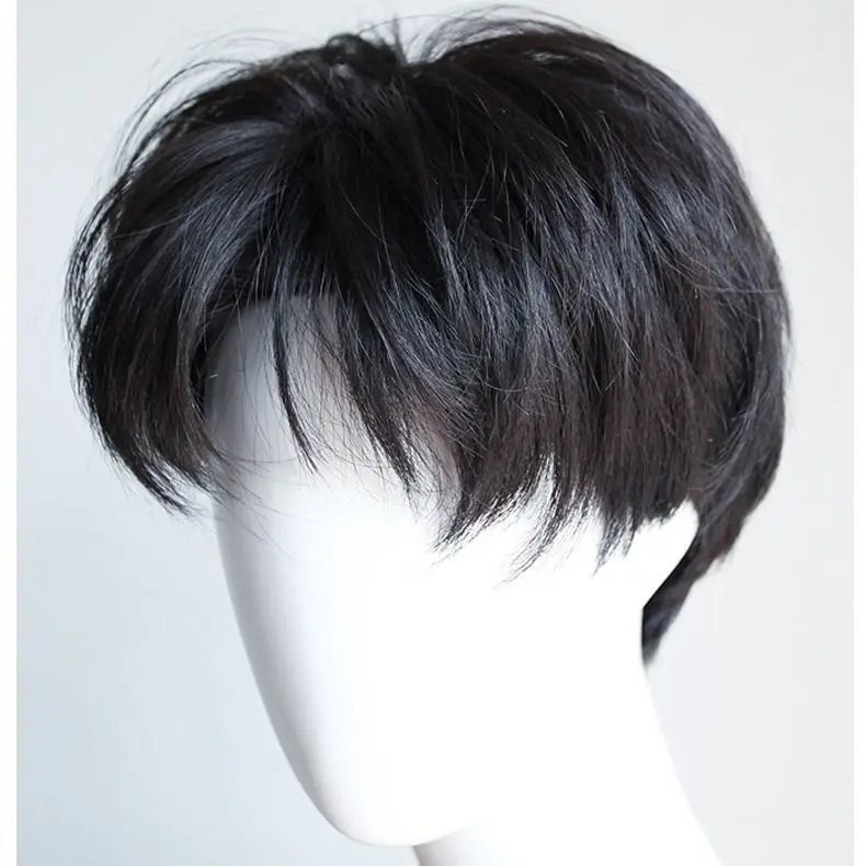 Internet Celebrity Same Wig Men's Medium Short Straight Hair Korean Style Handsome Realistic Natural Black Men's Handsome T Full Top Hair Cover