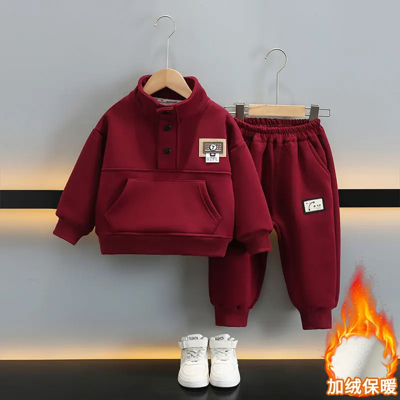 Bộ Đồ Áo Len Nhung, Cho Bé Trai, Lót Lông Cừu Một Lớp, Thích Hợp Cho Mùa Thu Và Mùa Đông, Bộ Đồ Quần Áo Thể Thao Cho Trẻ Em, Bộ Đồ Hai Mảnh Đẹp Trai Thời Trang, Cho Bé Trai, 2024