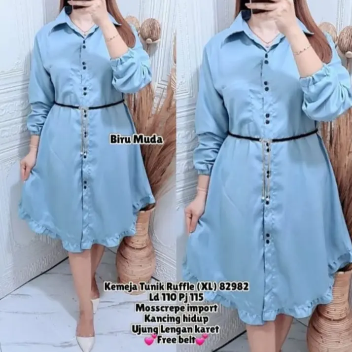 TUNIK RUFFLE FREE BELT MODEL TERBARU DAN TERLARIS Baju Dress Dewasa Wanita Casual tunik  cantik