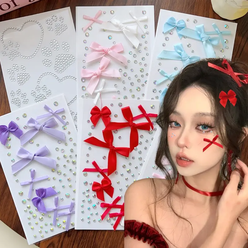 Miếng Dán Trang Điểm Mặt Acrylic, Sáng Bóng, Đa Năng, Đồ Trang Trí Nơ Ruy Băng Đầy Màu Sắc, Thích Hợp Cho Bữa Tiệc Tự Làm, Trang Điểm Cơ Thể Tạm Thời 4