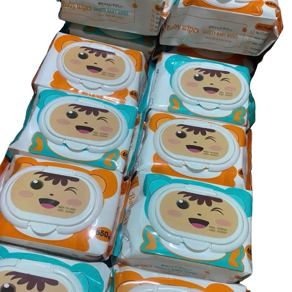 Giá sỉ combo 10 gói khăn ướt baby wipes 650g không mùi, an toàn cho bé yêu Voi