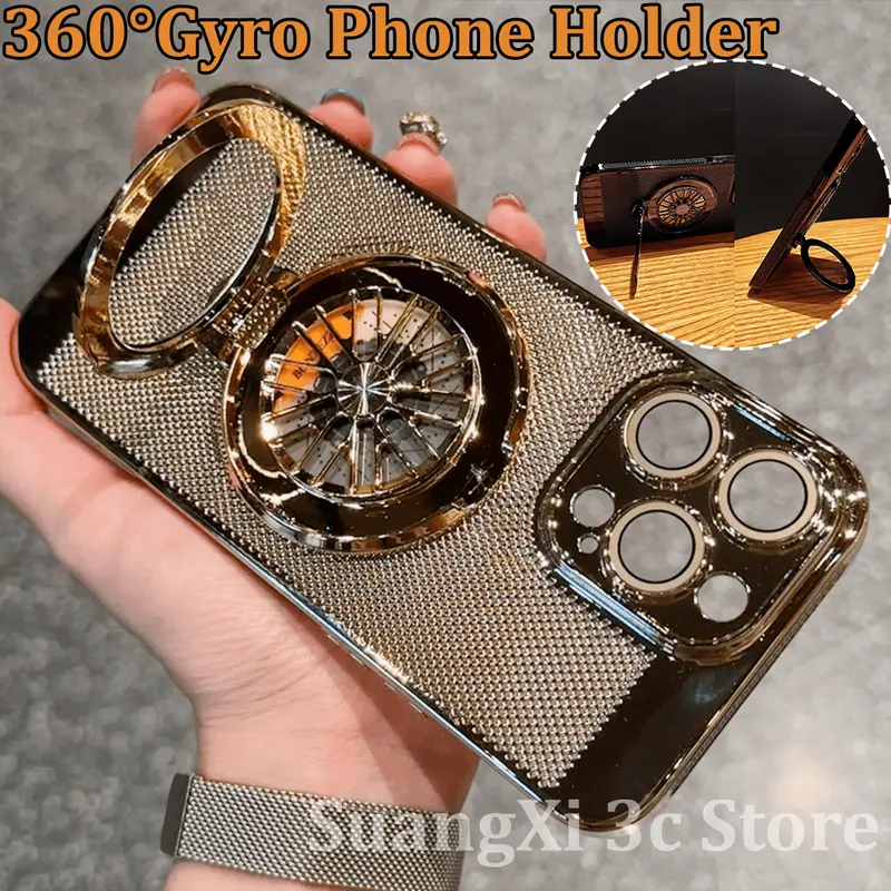 Ốp Cứng PC, Giá Đỡ Nam Châm Xoay Xoắn Ốc Thủ Công, Có Lỗ Thông Hơi Làm Mát, Tương Thích Với iPhone 11, 12, 13, 14, 15, 16, Pro Max, 14 / 15 / 16PLUS, Bảo Vệ Camera, Bao Gồm Tất Cả, Ốp Lưng Chống Sốc 2