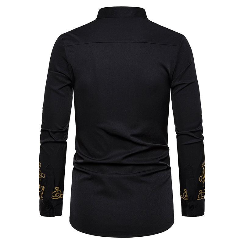 Product Introduction of Discount Fashion Men's Casual Fashion Bronzing Pullover Shirt Totem Long Shirt Muslim Straight Shirt 10