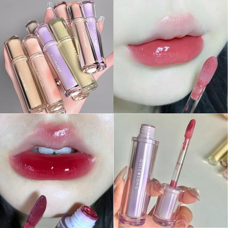 Son Kem Bóng Tráng Gương OULESONG Son Bóng Thủy Tinh Thạch Dạng Ống Tròn Lâu Trôi Không Thấm Nước Vết Bẩn Môi Trang Điểm Môi Hàn Quốc