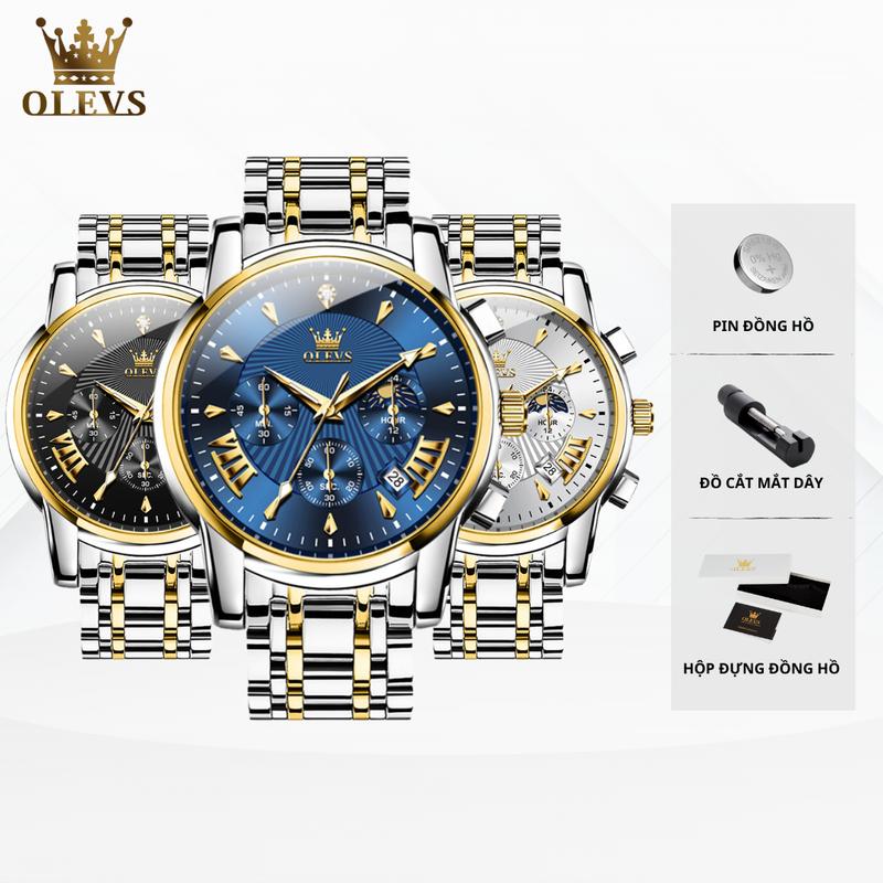 Đồng Hồ Pin Nam Đeo Tay Đẹp Chính Hãng OLEVS-2892 Dây Thép Không Gỉ Kim Giây Phát Sáng Dạ Quang Chống Nước 3ATM Size 41MM