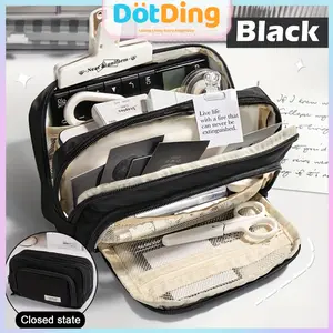 Tempat Alat Tulis Siswa Aesthetic - Tas Pensil Besar Material + Resleting Premium Desain warna solid/New Ultra Large Capacity Pencil Case Simple Stationery Box Minimalist Pen Pouch for Students School Stationery Supplies H390