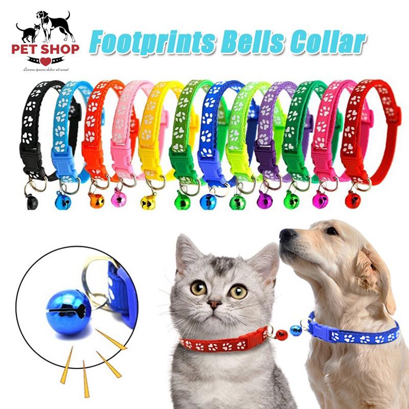 （Mua 5 giảm 10%）Vòng cổ lục lạc cho  Pet  hình dấu chân chó mèo，Thiết kế khóa bấm giúp đồ  cheo chuông chống