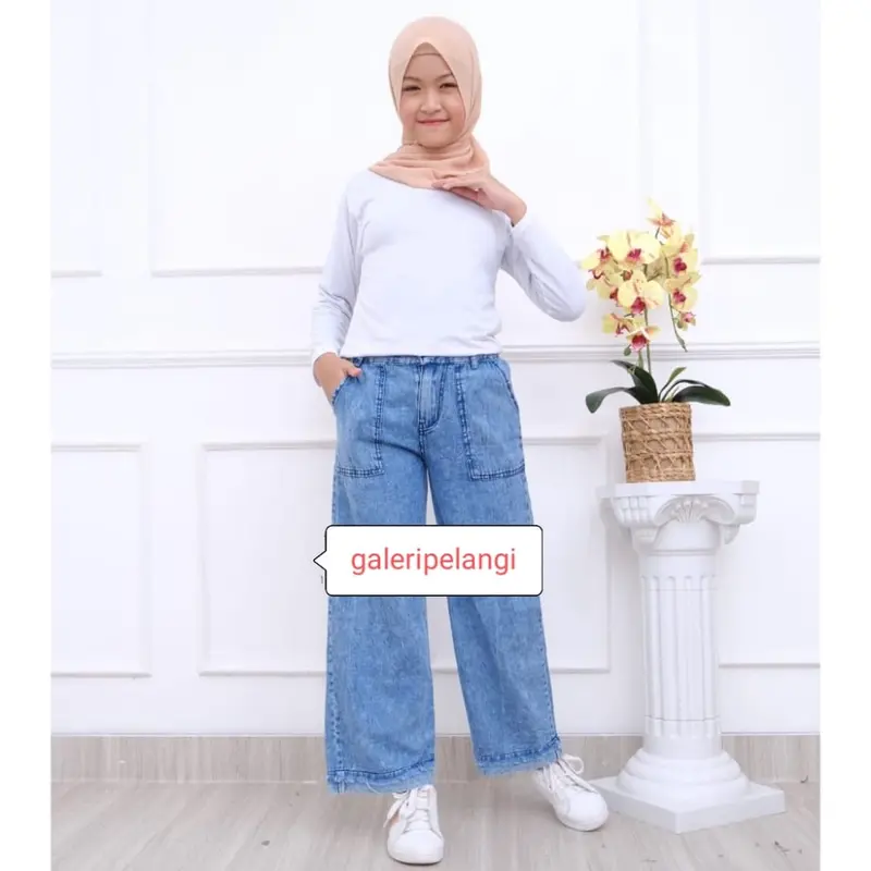 Celana Kulot Jeans Anak Perempuan Umur 4-12 Tahun Premium 2