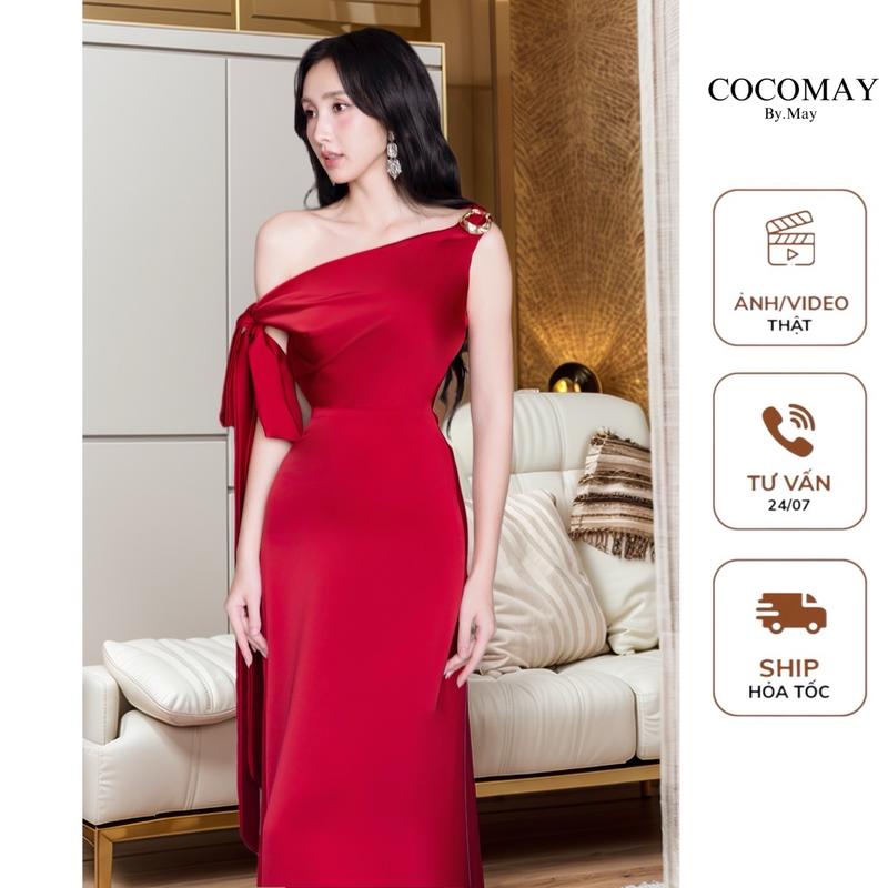 COCOMAY Đầm lụa maxi khoá kiểu cài lệch vai dịu đang thướt tha Nữ Dress