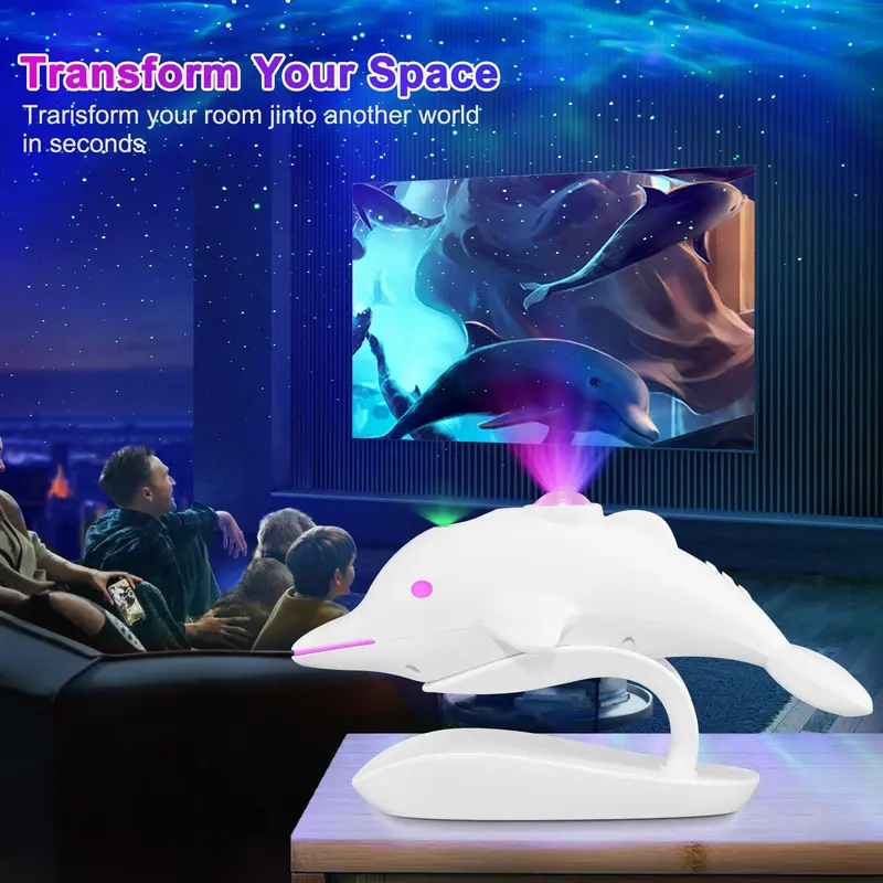 Dolphin Design Starry Sky Atmosphere Light, USB Powered Cute Dolphin Night Light, Decorative Ambient Light with Remote Control for Bedroom, Indoor Lighting 3