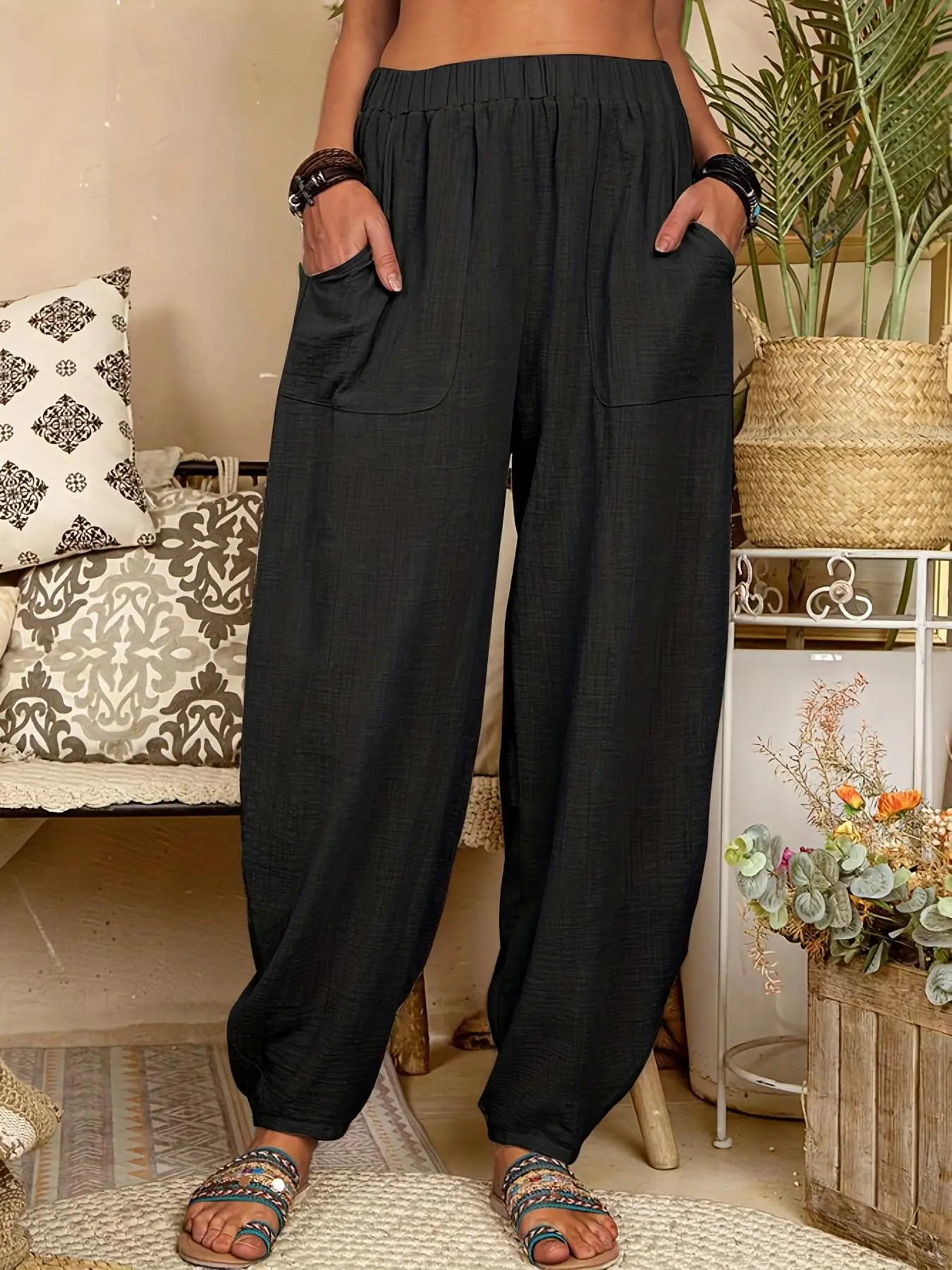 Women's Solid Color Pocket Pants, Fashion Casual Comfy Trousers for Daily Wear, Ladies Bottoms for All Seasons