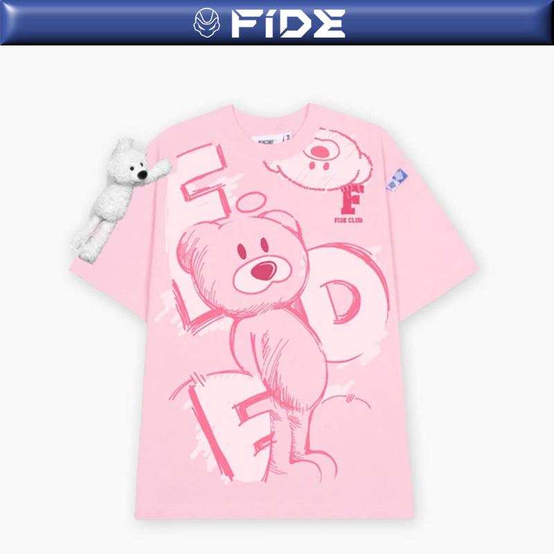 Áo thun FIDE TEEDY GẤU BÔNG phông cotton unisex nam nữ form rộng cổ tròn ulzzang - AT59 (TẶNG KÈM GẤU) Menswear Kem