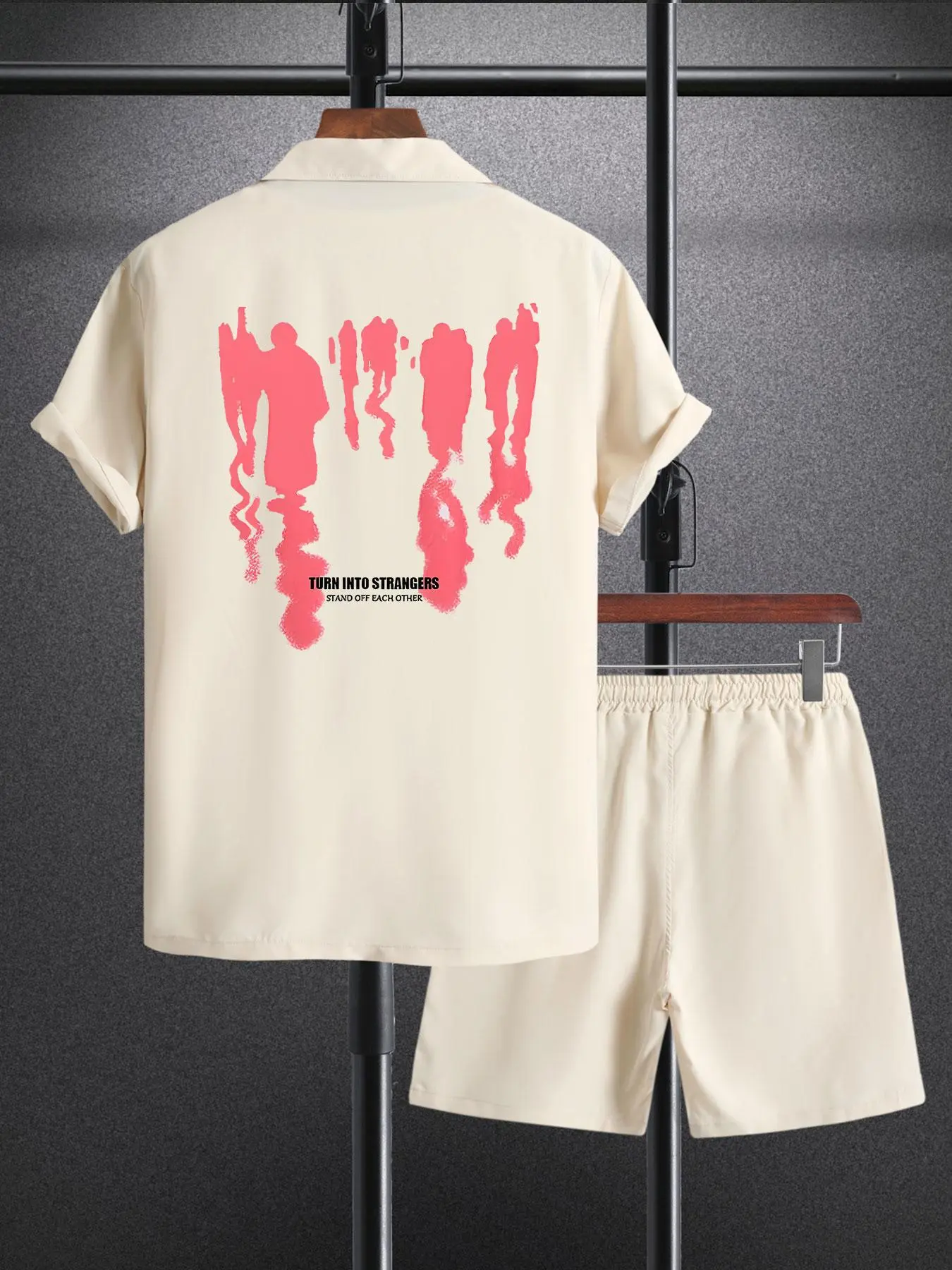 Two-Piece Set Men's Letter Graphic Print Short Sleeve Shirt & Shorts, Regular Fit Casual Fashion Cozy Breathable for Summer, Men Clothes Set for Daily Wear