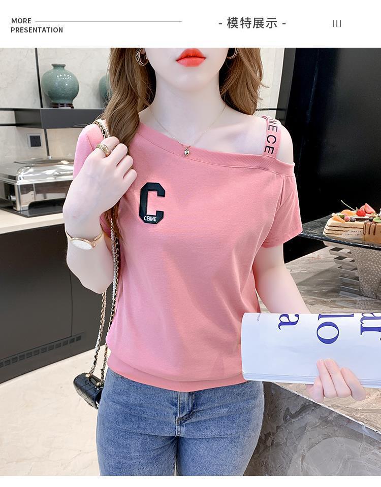 Product Introduction of Áo Phông Cotton Ngắn Tay, Nữ Và Cô Gái Nóng Bỏng, Trang Phục Mùa Hè, Phong Cách Hồng Kông, Ins, Dễ Thương Và Gợi Cảm, Sling, Trễ Vai, Cổ Áo Rộng Rãi, Áo Trễ Vai, Thời Trang 10