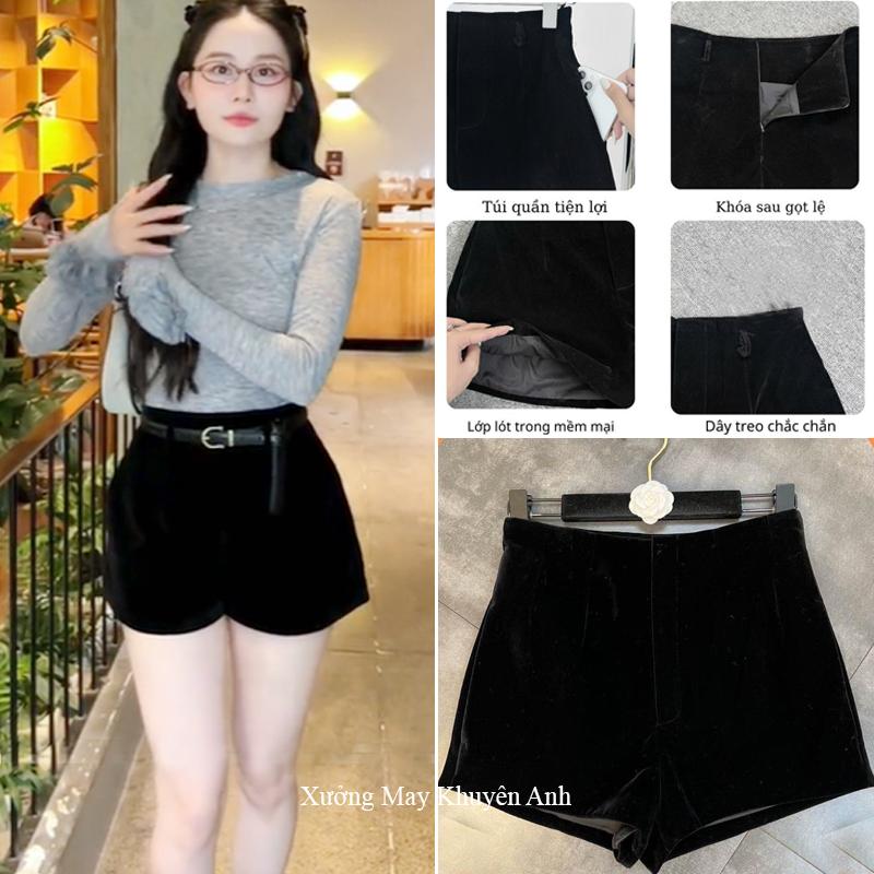  Quần Short Nhung CÓ TÚI 2 Lớp nữ Cạp Cạp Bigsize - Quần đùi nữ lưng cao liền khóa sau mặc đi học công sở tiệc hẹn hò mùa đông 