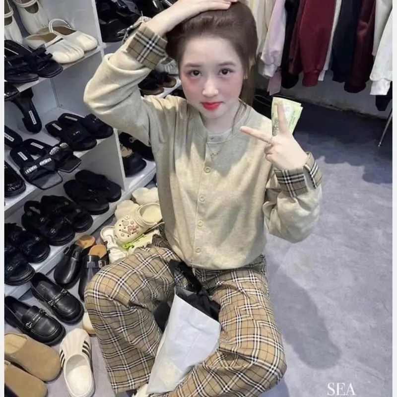 Congai.tt Set Bộ Cardigan chất nỉ + quần BBR ống xuông Set Bộ BBR dài tay Top Shirts Pants Women sét xinh setbộ nữ mùa đông