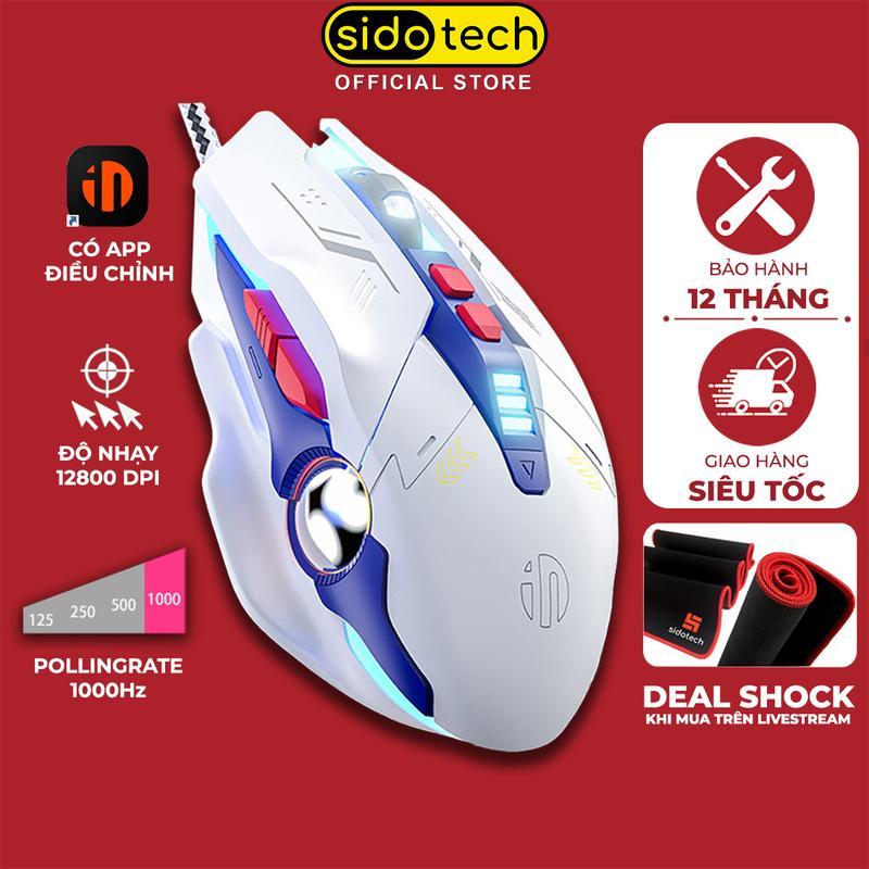 Chuột máy tính gaming có dây SIDOTECH W9 GUNDAM có app điều chỉnh hỗ trợ macro mọi game switch silent tắt tiếng chống ồn 7 nút LED RGB 4 mức DPI 8800 cho máy tính laptop form thiết kế công thái học giúp chơi game làm việc văn phòng
