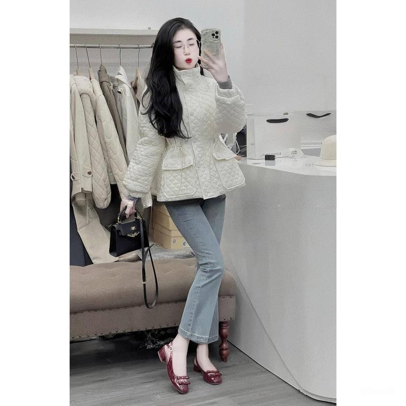 áo phao trần trám lót lông có dây rút eo - áo phao trám nữ