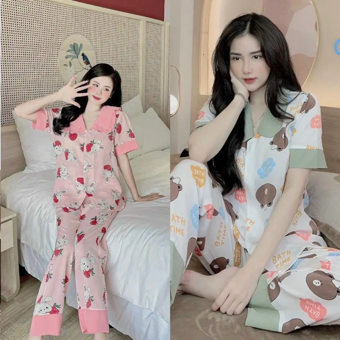 Combo 2 Đồ bộ Pijama Nữ ( áo cộc-quần dài) họa tiết phối viền-mặc nhà nhiều mẫu mã
