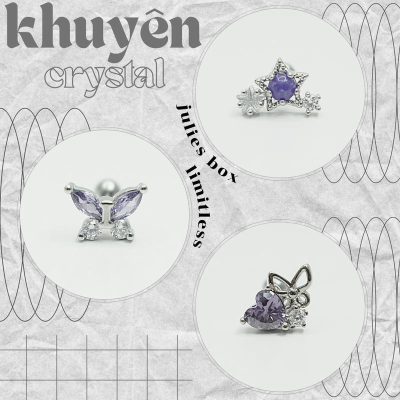   1 Chiếc   BẤM  Khuyên Tai Xỏ Nam Nữ Crys Tím Vol.2 Tòn Ten Unisex Đồng Không Gỉ Julies Box 66 