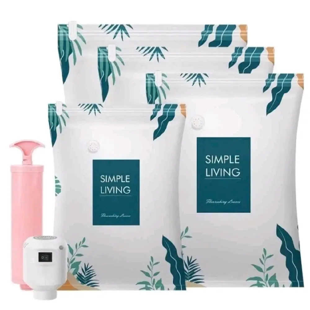 Sét 6 Túi hút chân không đựng chăn  màn quần áo họa tiết hoa lá nhỏ gọn tiện dụng Chống Bụi