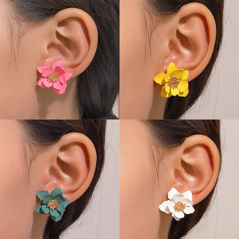 Colored Frosted Flower Earrings Mori Sweet Multi-Layer Petal Flower Earrings Graceful Earrings