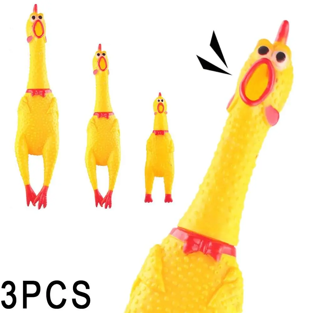 3PCS Funny Cartoon Rubber Screaming Chicken Toy Shrilling Chick Squeeze Sound Toys Kids Adults Stress Relieve Toy