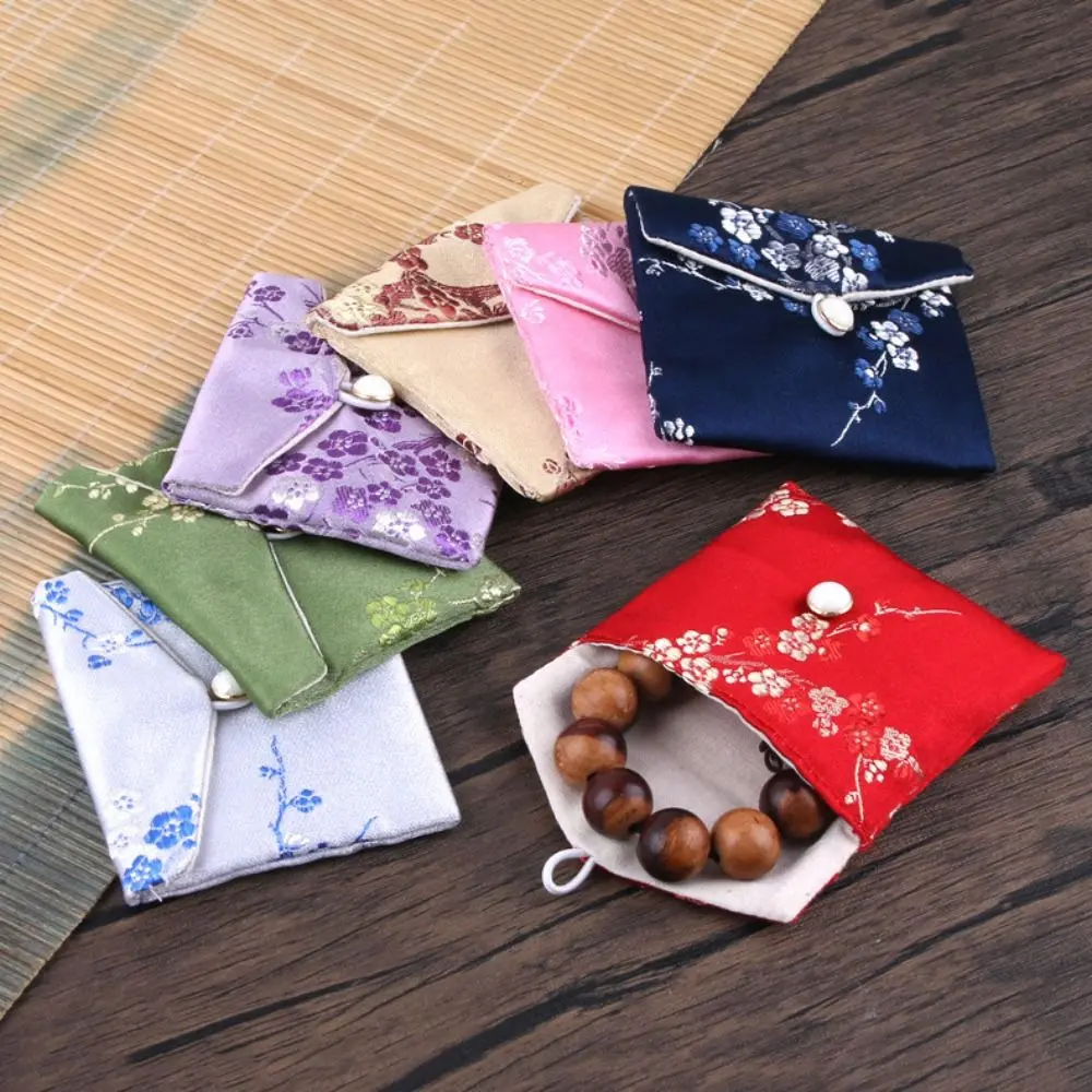 Fashion Satin Jewelery Bag Buckle Embroidered Jewelery Storage Bag Floral Chinese Style Coin Purse Children