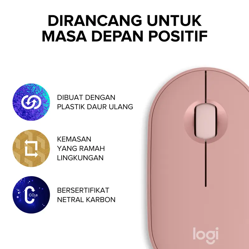 Logitech Pebble 2 M350s Mouse Wireless Bluetooth Slim Silent dilengkapi dengan Baterai untuk Laptop, Computer. Komposisi bahan lebih dari 50% Plastik Daur Ulang Ramah Lingkungan 7