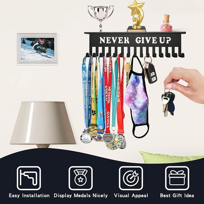 Penyangkut Paparan Pingat, Dipasang di Dinding, Besi Hitam, Hiasan, Pemegang Pingat Sukan, Hiasan Rumah, Y1S2 5