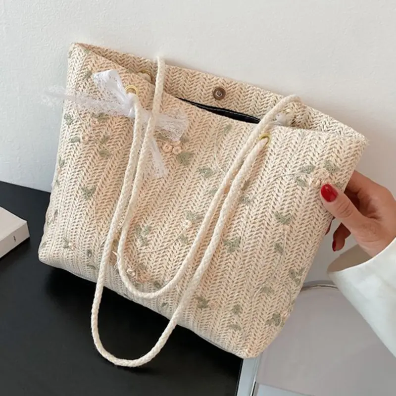 Woven Handbags For Women Portable Bucket Bag Handbag Summer Picnic Bags