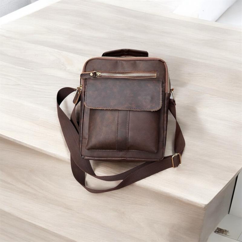 Túi Đeo Chéo Da Bò Sáp Cao Cấp- 20x25- Khoá Kéo Đồng- Nam
