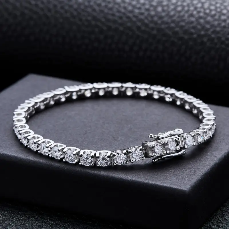 [Silvery Moissanite Bracelet] 1pc 925 Silvery Moissanite Bracelet | Hip Hop Style Jewelry for Girls - Perfect Valentine's Day or Birthday Gift 2