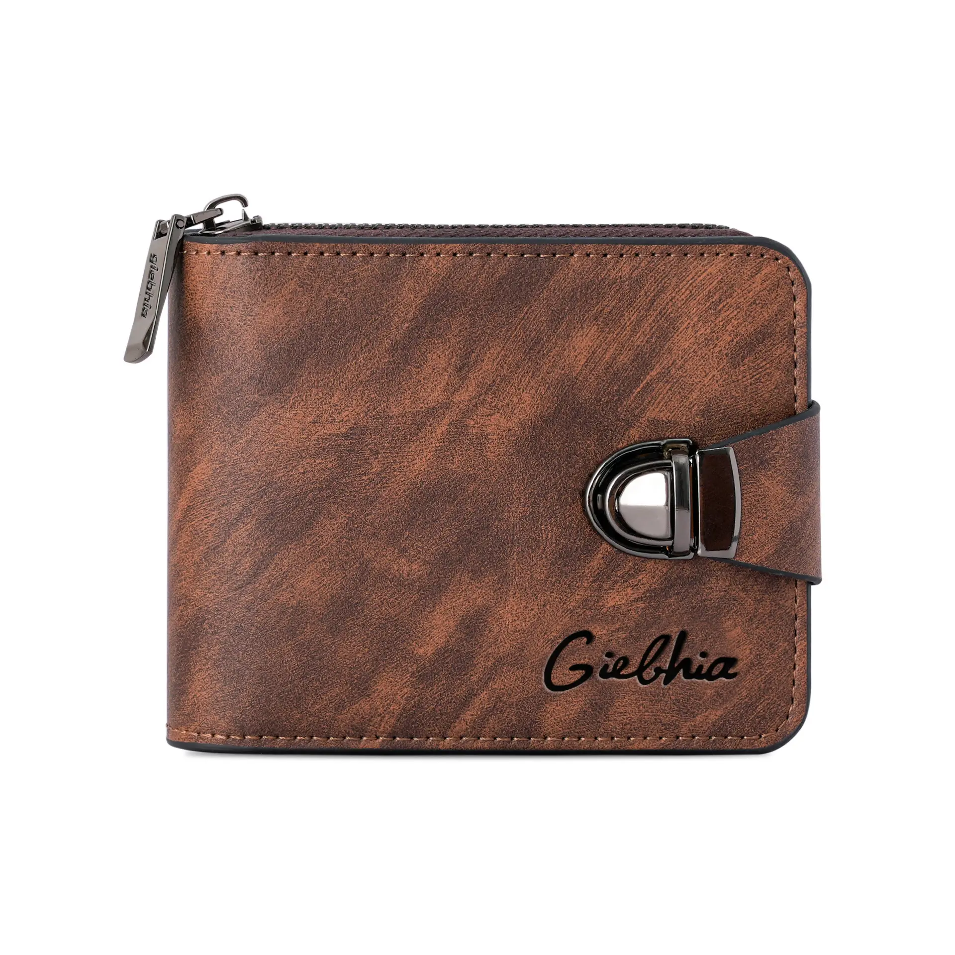 GIEBHIA Mens Short Zip Wallet Large Capacity Multi Card Holder