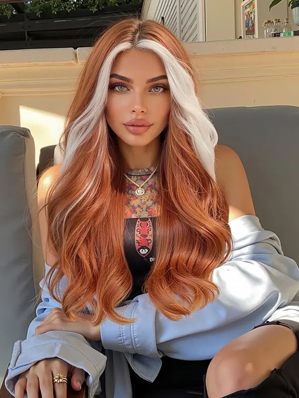 24 Inch Long Curly Wigs for Women, Gorgeous Fluffy Wigs with Blunt Bangs, Synthetic Full Machine Wigs for Party, Daily Use 0