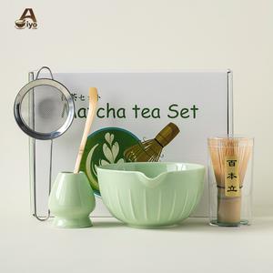 ชุดน้ำชามัทฉะเซรามิก สไตล์ญี่ปุ่น AiyoCha พร้อมกวนรำไม้ไผ่ 100 ชิ้น และตัวแปลงการชง 4/5 ชิ้น สไตล์พิธีชงชาราชวงศ์ซ่ง อุปกรณ์ชงชาที่สวยงาม เหมาะสำหรับผู้เริ่มต้นและมืออาชีพ อินสตาแกรม matcha  set  kit