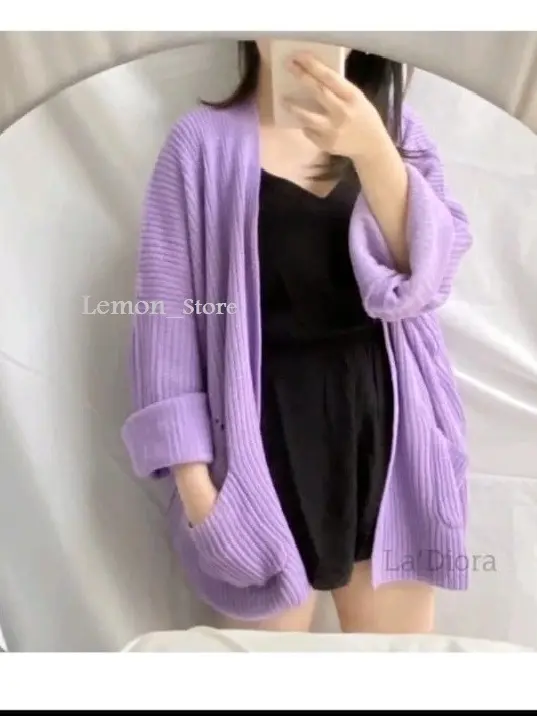 LAVELA Cardigan Rajut Jumbo XXL 3XL 4XL - oversize - Kardigan- lengan panjang - OUTER- cardy-big size-COD Wanita Simple Knitwear Atasan Baju Basic Batwing Hitam Top Kancing Sweater 3