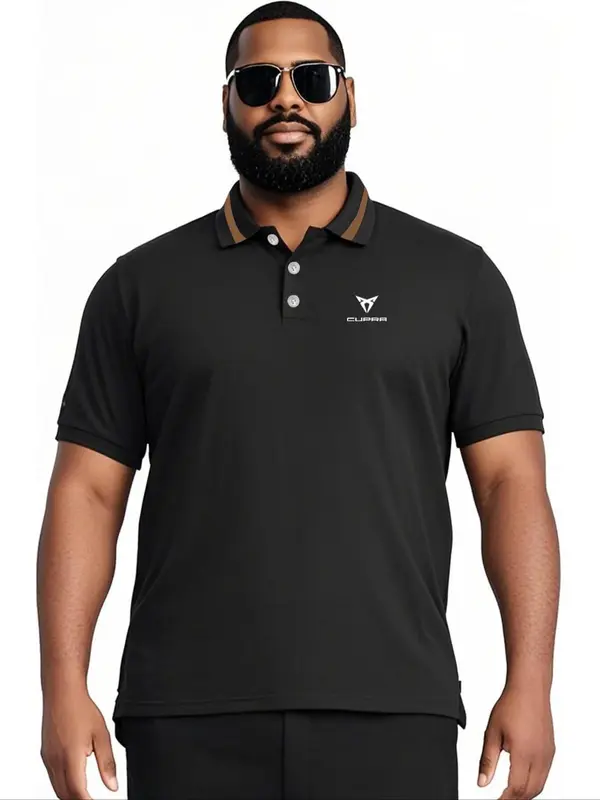 【Plus Size】 Letter Print Polo Shirt, Regular Fit Casual Short Sleeve Top for Summer, Men's Clothes for Daily Wear, Tropical 3