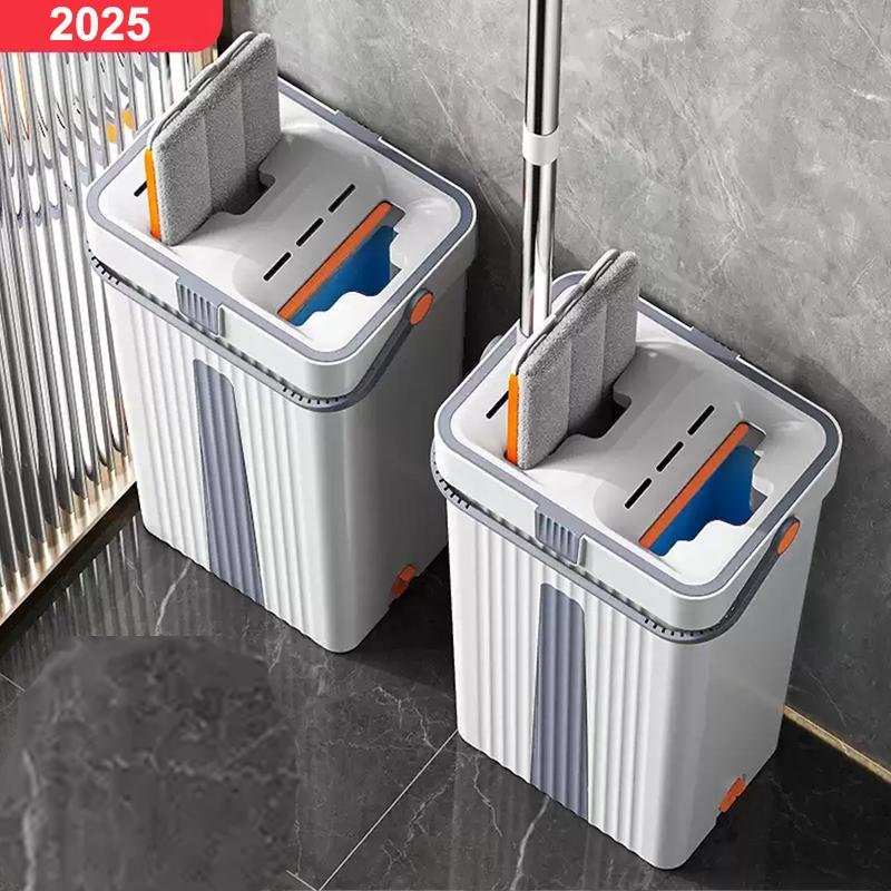 Bộ cây chổi lau nhà 360 độ thông minh cho nhà tắm cao cấp tách nước có thùng cán dài