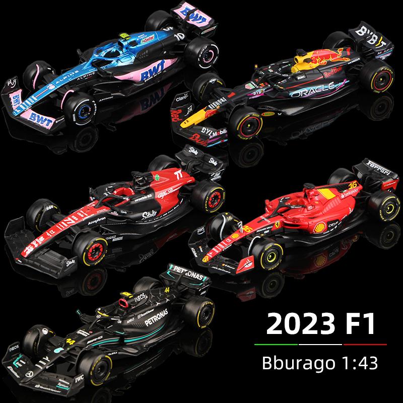 Product Introduction of Bburago 1:43 2023 F1 Model RB19 W14 SF23 C43 A523 AMR23 Racing Alloy Car Toy Red Bull Mercedes Alfa Romeo Apline 42