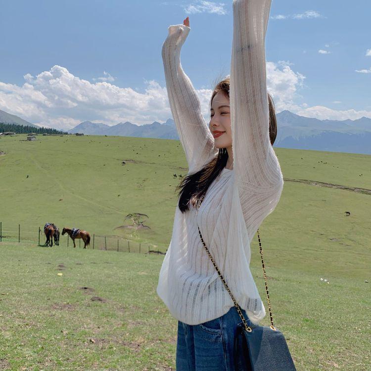 Áo Cardigan Dệt Kim, Tay Áo Dài, Bán Trong Suốt, Phong Cách Dễ Thương Và Gợi Cảm, Mùa Thu, Thiết Kế Khoét Lỗ Độc Đáo Áo Len Mỏng, Áo Khoác Ngoài 7