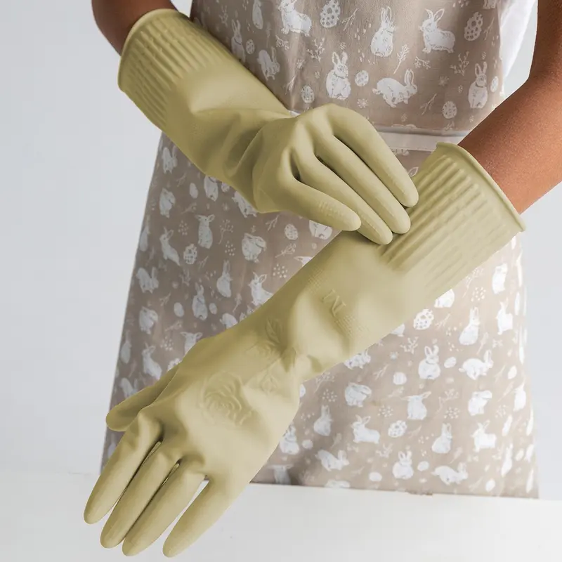 Latex Dishwashing Gloves, 2/4/10 Pairs Extended Non Slip Waterproof Cleaning Gloves, Household Cleaning Gadgets for Kitchen Garden 0