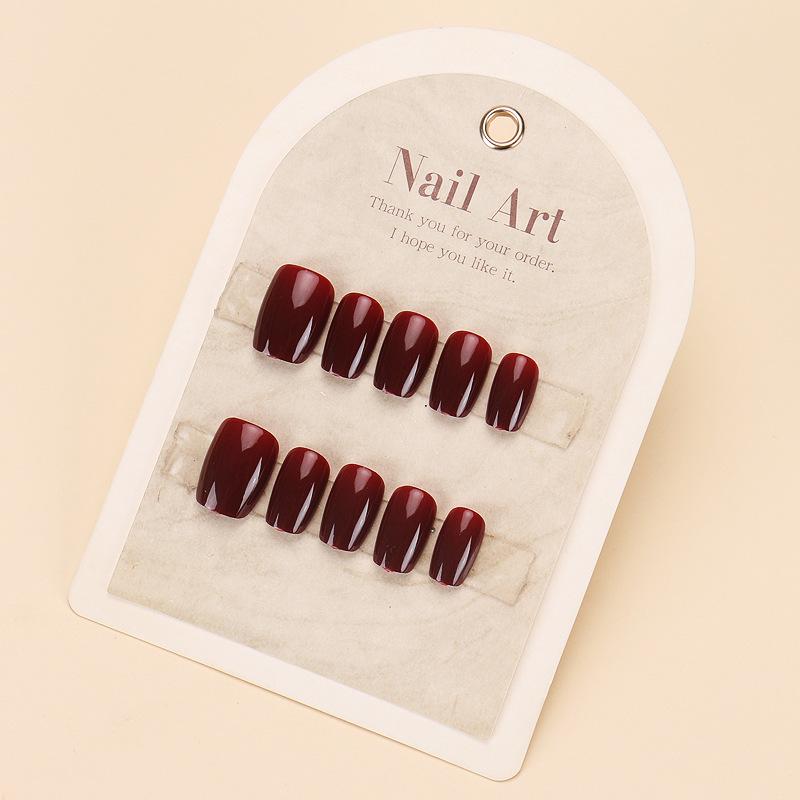 Product Introduction of Handmade Wear Nail Autumn and Winter New Year Wine Red Nude Color Advanced Finished Nail Beauty Nail Sticker Patch Fake Nails Nail Tip 9
