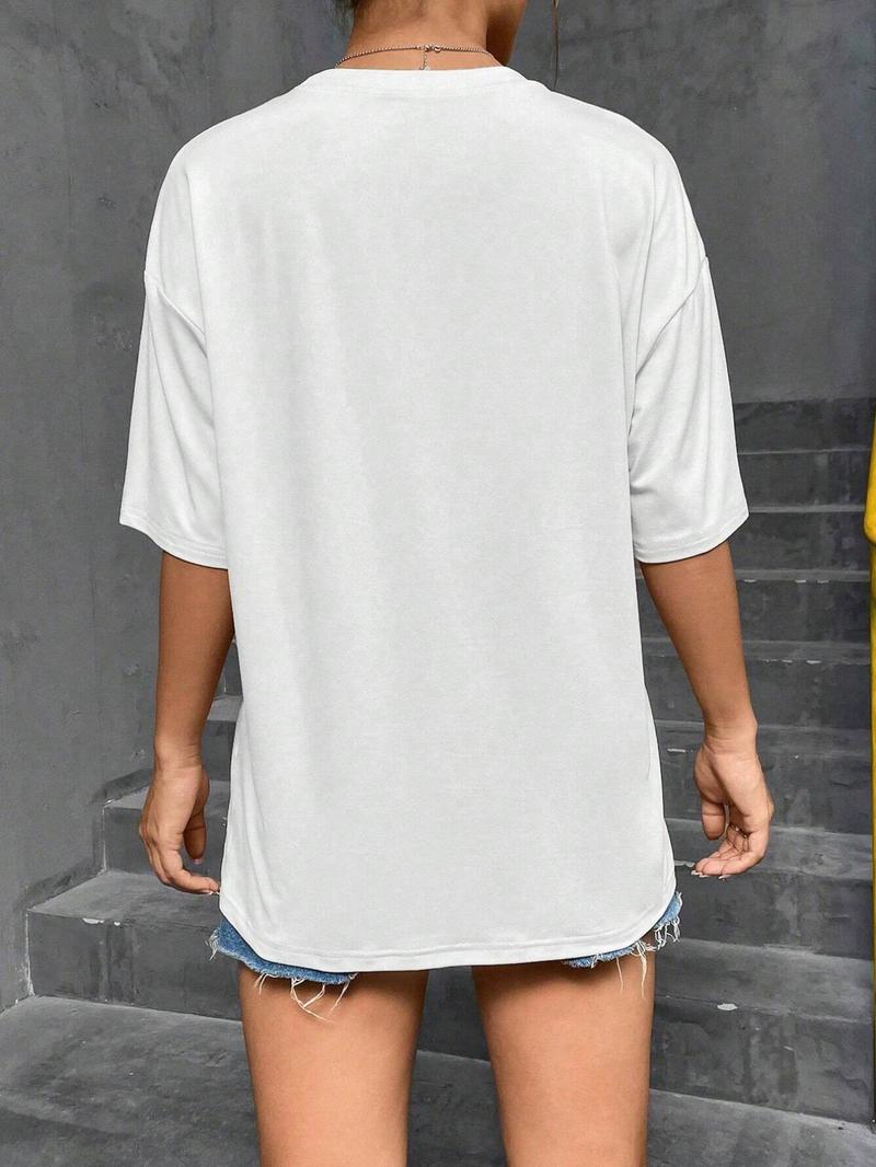 Product Introduction of Women's Butterfly Print Round Neck Tee, Y2K Streetwear Summer Clothes, Vintage Trendy Casual Graphic Drop Shoulder Half Sleeve T-Shirt for Summer Daily Wear 4