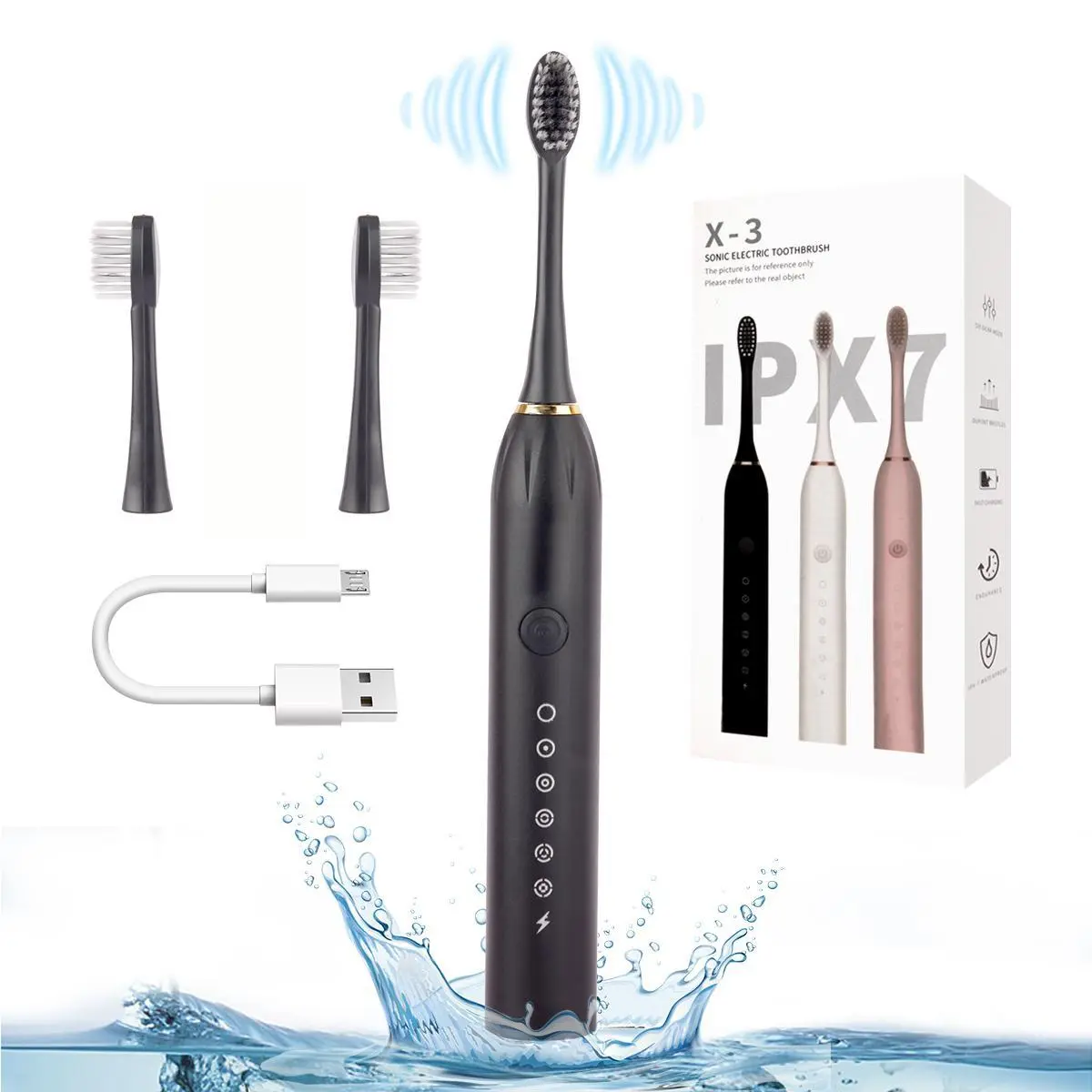 Electric Toothbrush with 3 Counts Replaceable Brush Head, 1 Box USB Rechargeable Toothbrush with 6 Cleaning Modes, Soft Bristles Toothbrush Kit for Adults, Valentine's Day Gift, New Year Gift, Winter Gift, Body Care Products