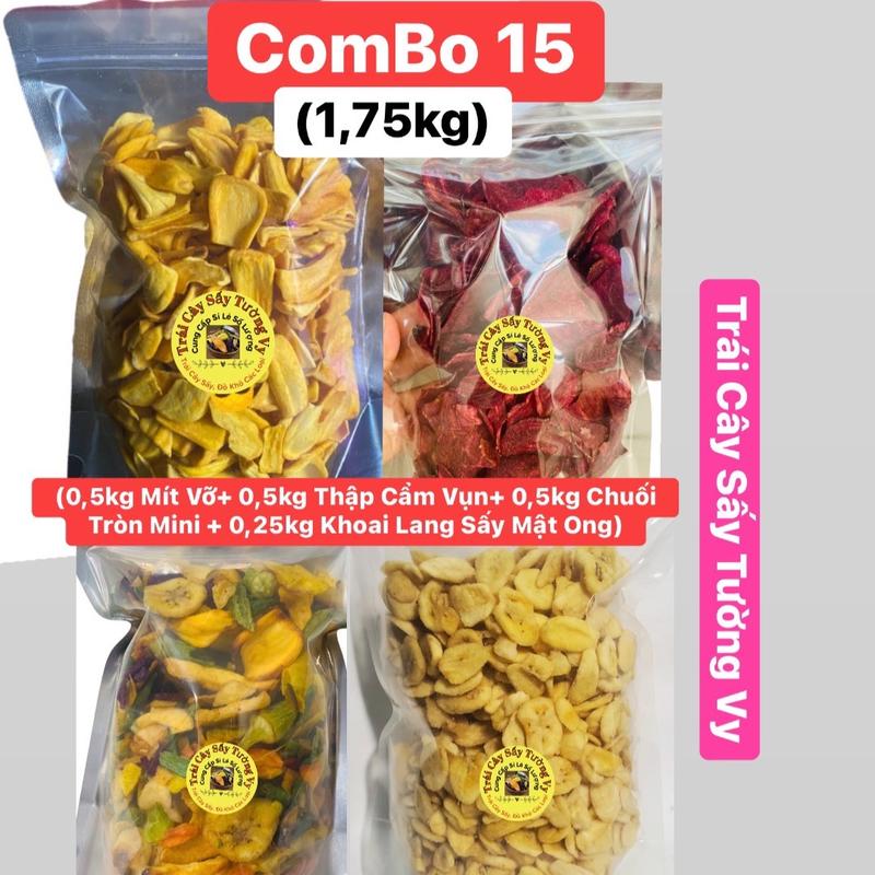ComBo 15: 1,75kg 1 Túi Mít Vỡ + 1 Thập Cẩm Vụn + 1 Chuối Sấy Tròn Mini + 1 Khoai Lang Sấy Mật Ong