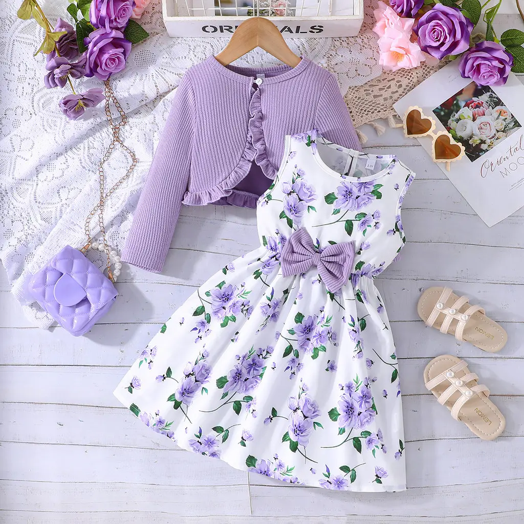 Set Pakaian Terno, Untuk Kanak-kanak Perempuan berumur 2-8 Tahun, Kot Lengan Panjang, Pakaian Gaun Puteri Bunga, Pakaian Kanak-kanak dan Bayi, Fesyen, Sesuai untuk Bayi Perempuan, Ootd, Pakaian Kanak-kanak