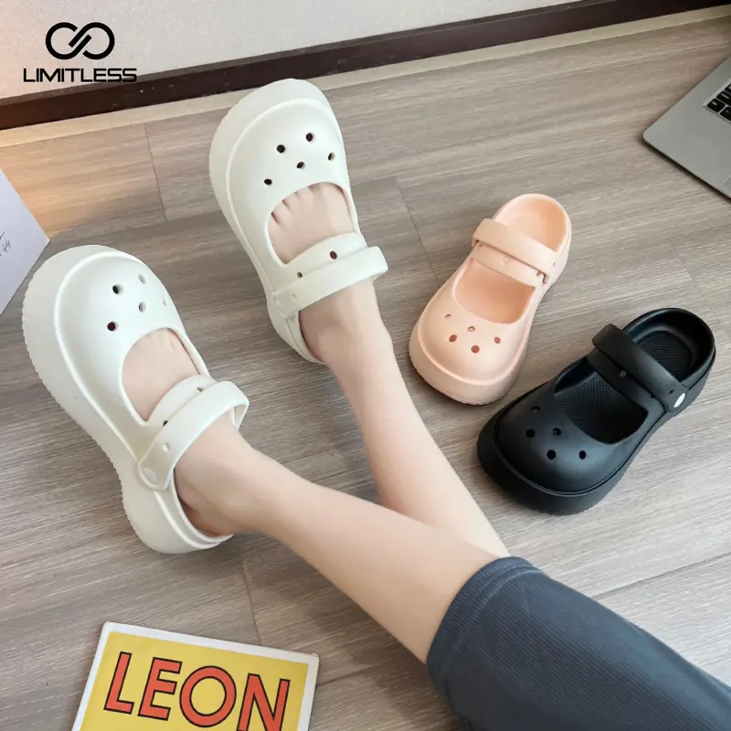 LIMITLESS Sendal Wanita Selop Hak Tebal Empuk Nyaman Santai INARA Sepatu Sandal Cewek Platform Rumah Santai Jalan Musim Semi Fashion Terbaru 2024 Karet 3