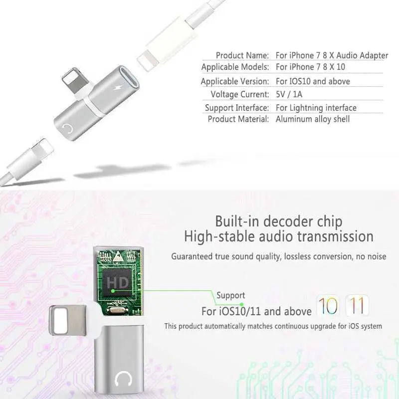 KINGMAS Audio Converter Lightning Audio Splitter iPhone 7/8/X JLD-7062 2